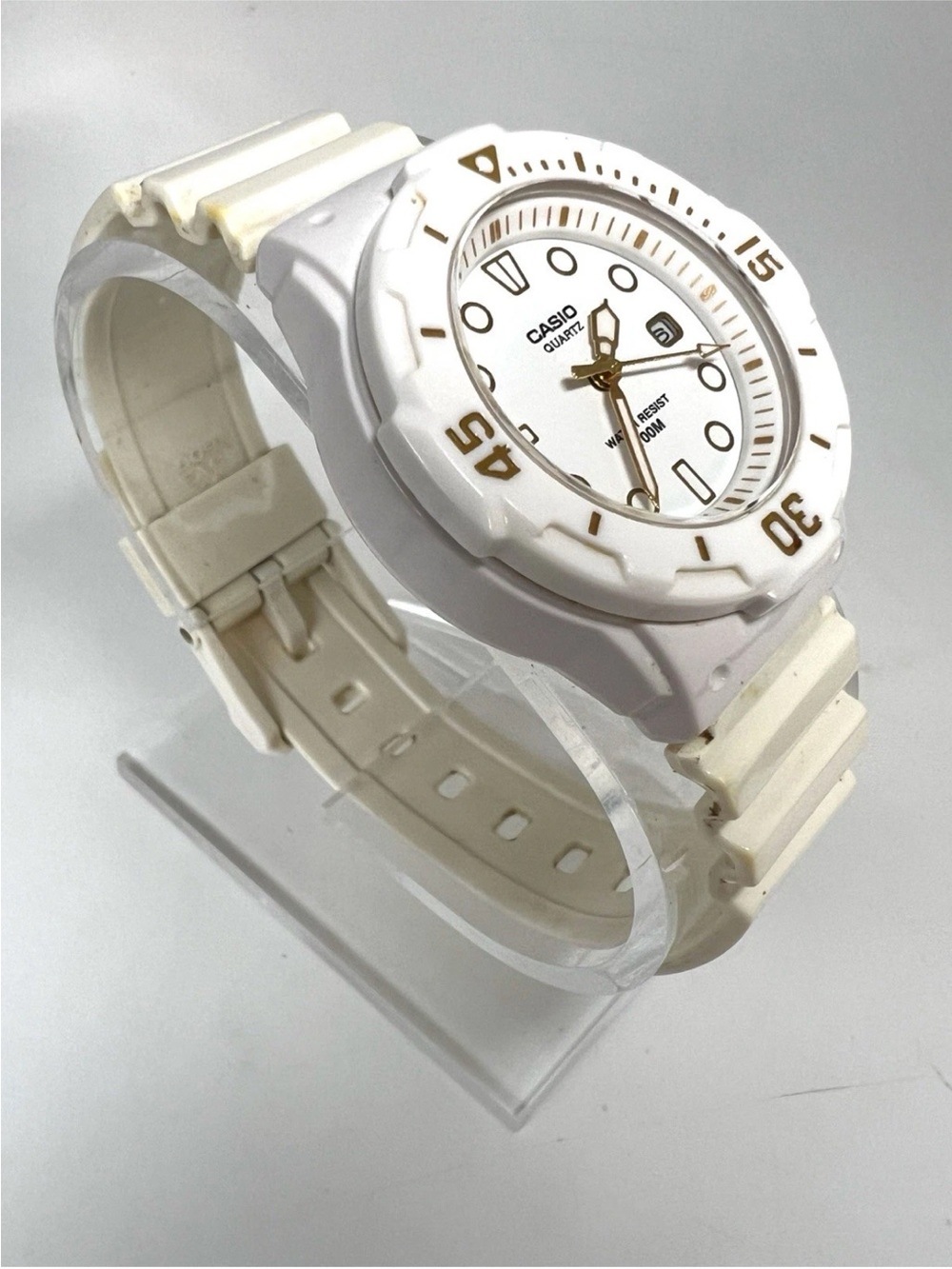 Casio White Resin Ladies Analog Watch with Gold Accents